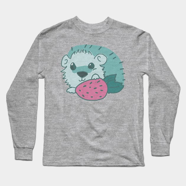 Hedgehog With Strawberry Long Sleeve T-Shirt by LonesomePINE